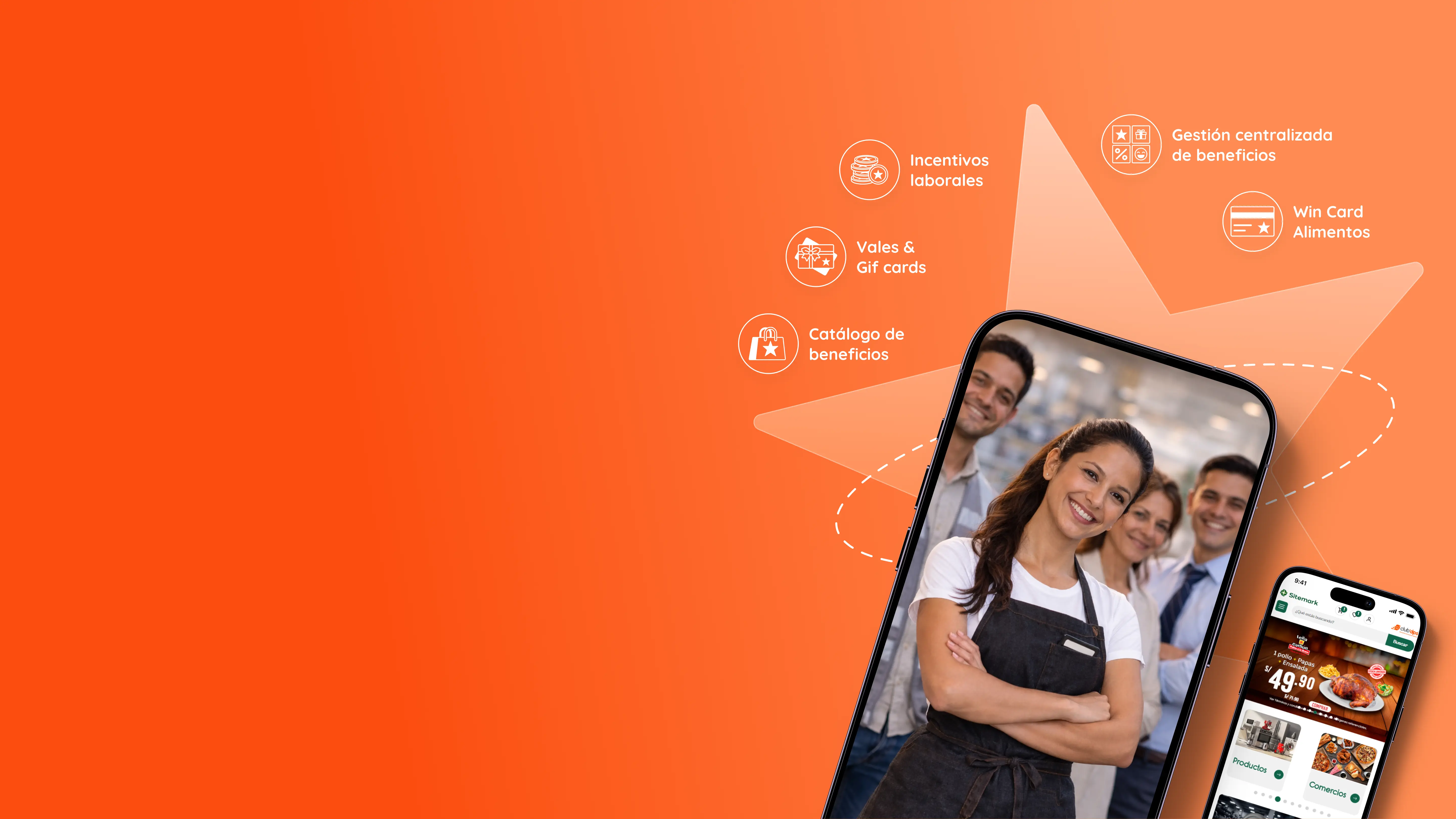 Equipo de trabajo usando la plataforma de beneficios laborales Club DPS en dispositivos móviles