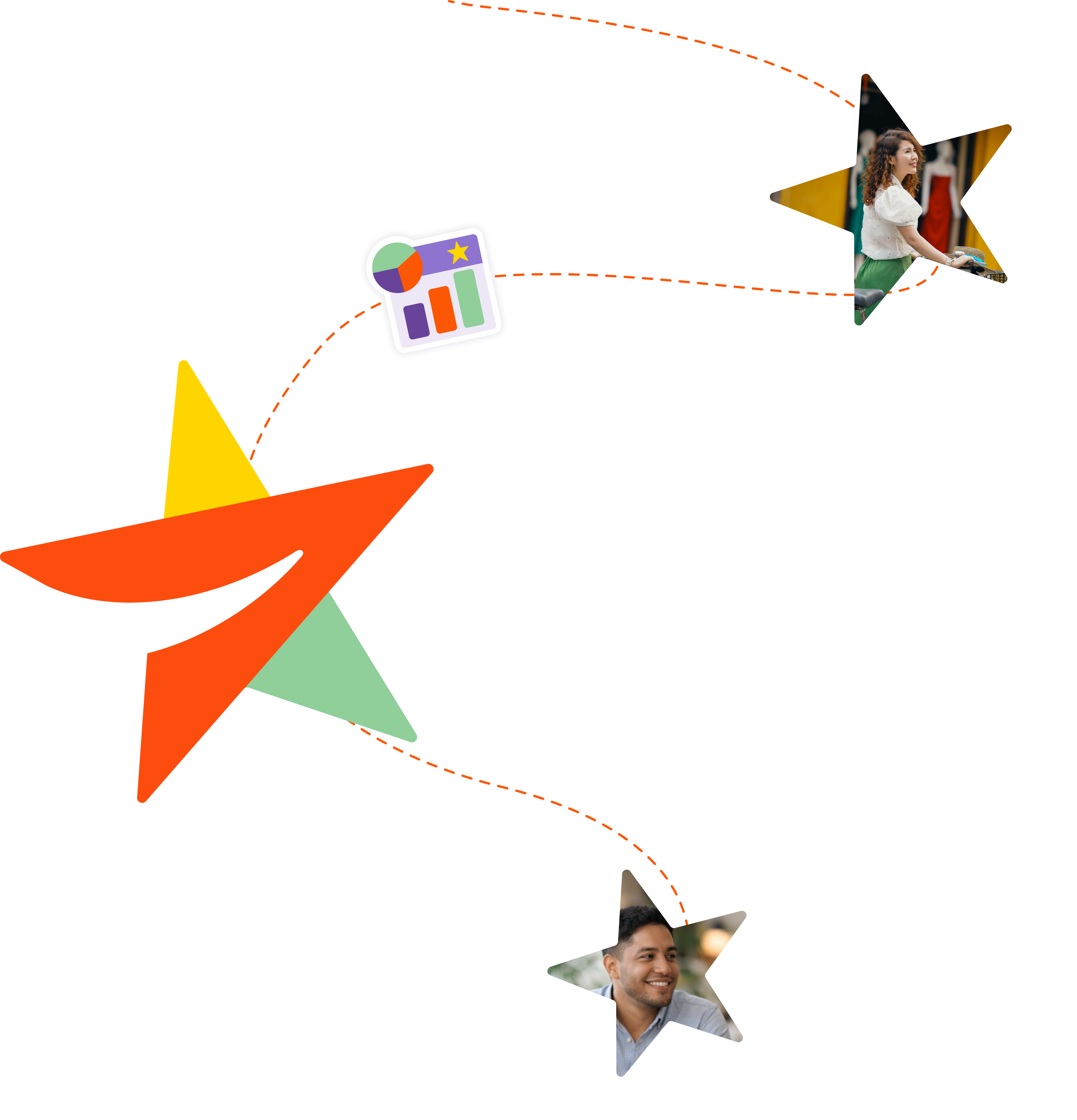 Ilustración Club DPS: estrellas conectando colaboradores con métricas de adopción de beneficios
